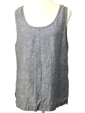 Jones & Co. Chambray Linen Sleeveless Blouse Women’s L Lightweight Summer Top